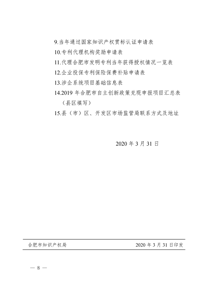 轉(zhuǎn)發(fā)合肥市知識(shí)產(chǎn)權(quán)局關(guān)于開展2019年合肥市知識(shí)產(chǎn)權(quán)政策兌現(xiàn)補(bǔ)助申請(qǐng)有關(guān)事項(xiàng)的通知